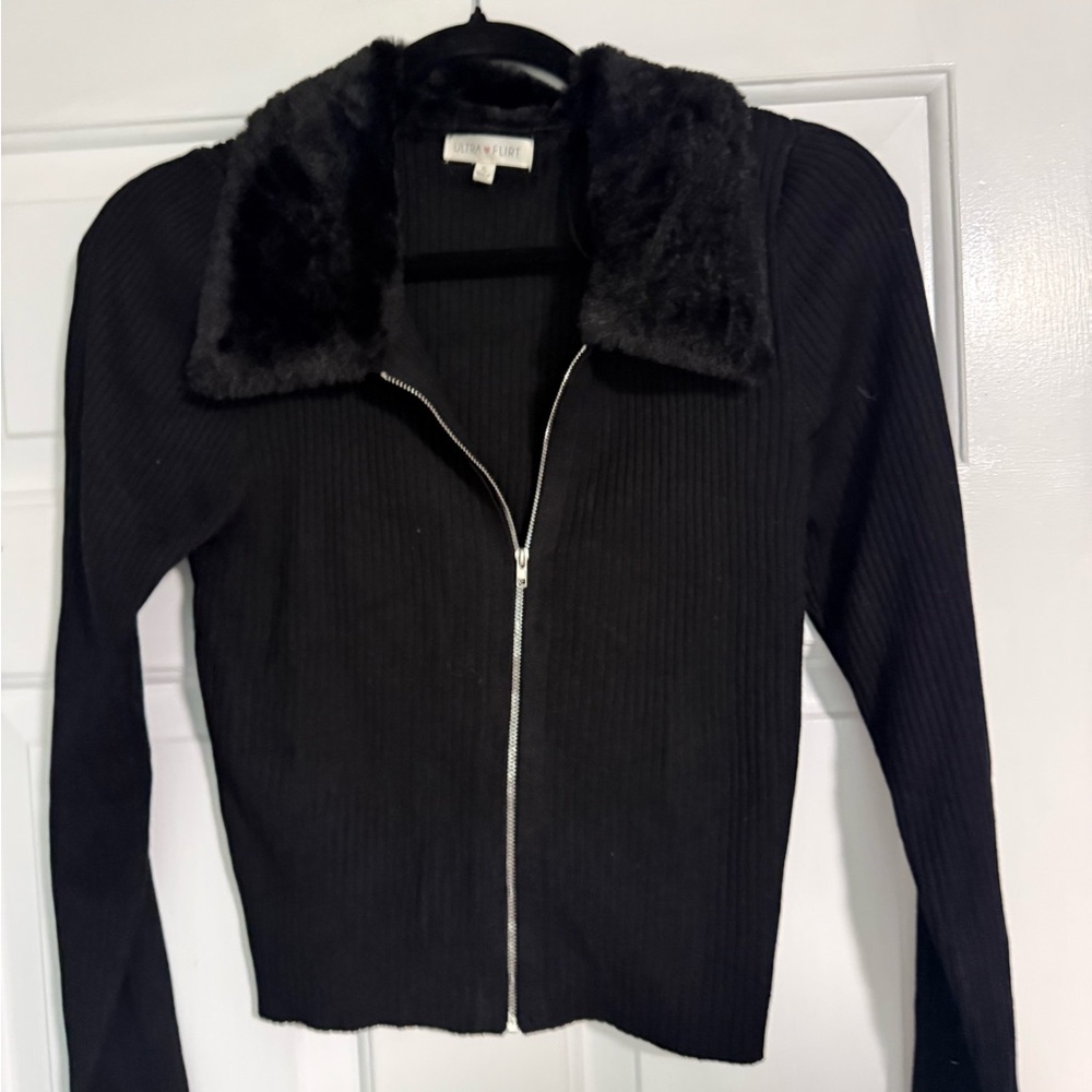 Ultra Flirt Black Ribbed Teddy Jacket